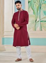 Pure Viscose Maroon Festival Wear Embroidery Work Readymade Kurta Pajama